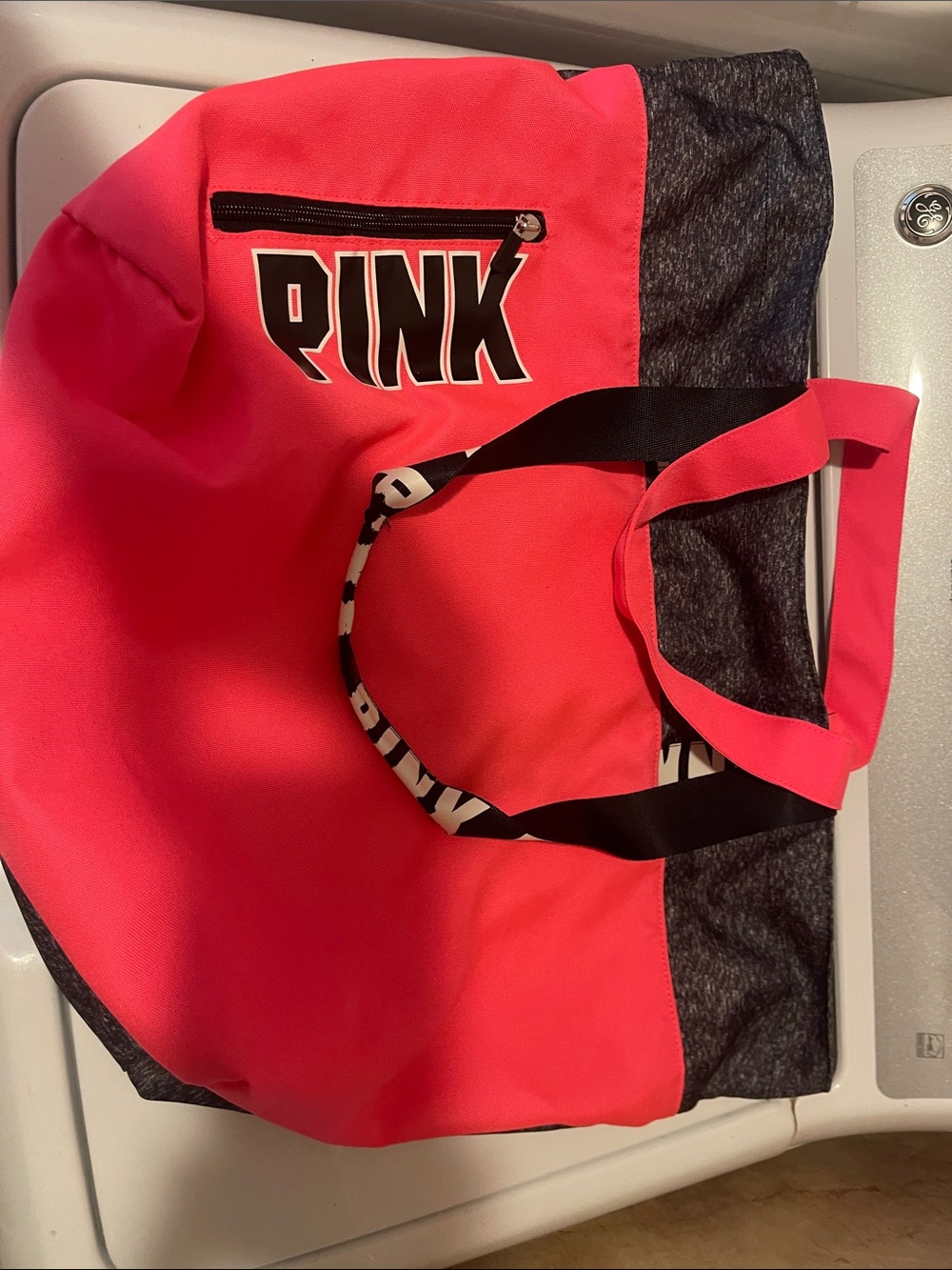 PINK Victoria's Secret Hot Pink & Charcoal Colorblock Tote